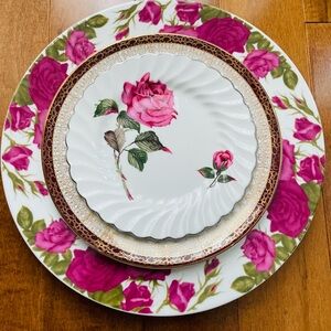 Floral Rose Charger and Dessert Plate Set - Pink